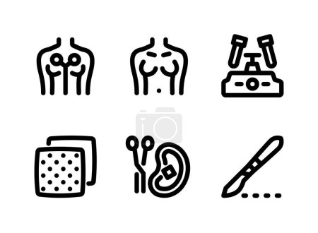 Ilustración de Sencillo conjunto de equipos médicos relacionados con iconos de la línea vectorial. Contiene iconos como electrodo, cuerpo femenino, centrífuga y más. - Imagen libre de derechos