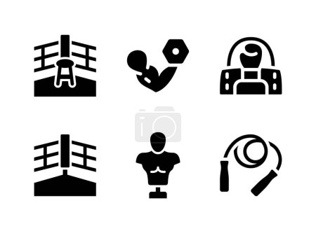 Einfaches Set boxbezogener Vektor Solid Icons. Enthält Symbole wie Boxring Corner, Bicep Curl, Gym Bag und mehr.