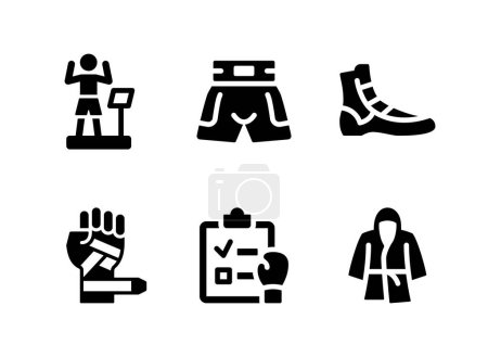 Simple Set of Boxing Related Vector Solid Icons. Contains Icons as Body Scale, Short Pants, Shoe and more.