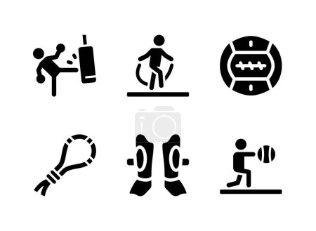 Illustration for Simple Set of Boxing Related Vector Solid Icons. Contains Icons as Kick Boxing, Skipping Rope, Medicine Ball and more. - Royalty Free Image