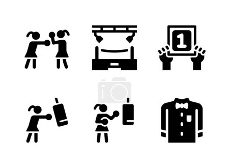 Ensemble simple d'icônes vectorielles solides liées à la boxe. Contient des icônes comme combattant, anneau de boxe, Conseil et plus.