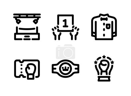 Ensemble simple d'icônes de ligne vectorielle liées à la boxe. Contient des icônes comme anneau de boxe, arbitre, billets et plus.