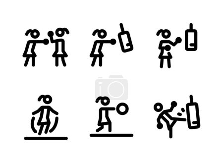 Illustration for Simple Set of Boxing Related Vector Line Icons. Contains Icons as Fighter, Punching Bag, Skipping Rope and more. - Royalty Free Image