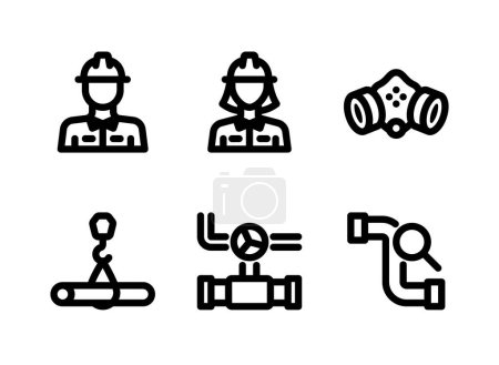 Ensemble simple d'icônes vectorielles liées au pétrole et au gaz. Contient des icônes comme travailleur, masque à gaz, pipeline et plus.