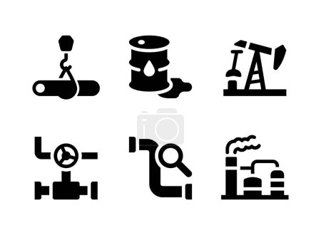 Einfaches Set von Öl und Gas verwandten Vektor Solid Icons. Enthält Symbole wie Pipeline, Ölfass und mehr.