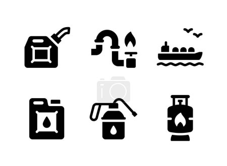 Einfaches Set von Öl und Gas verwandten Vektor Solid Icons. Enthält Symbole wie Ölkanister, Pipeline, Öltanker und mehr.
