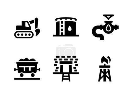 Einfaches Set von Öl und Gas verwandten Vektor Solid Icons. Enthält Symbole wie Bagger, Ölspeicher, Pipeline und mehr.