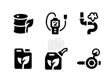 Ilustración de Conjunto simple de iconos sólidos de vectores relacionados con petróleo y gas. Contiene iconos como combustible biológico, detector de gas, tubería y más. - Imagen libre de derechos