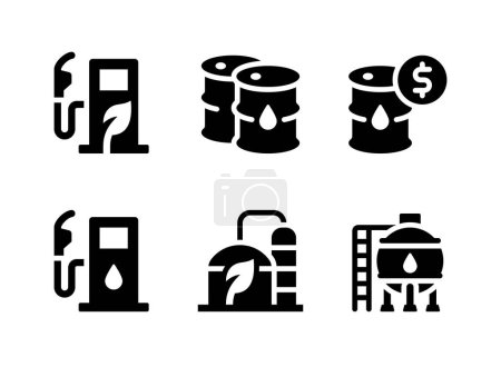 Téléchargez les illustrations : Ensemble simple d'icônes solides vectorielles liées au pétrole et au gaz. Contient des icônes comme station-service, barils de pétrole et plus. - en licence libre de droit