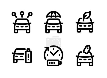 Einfache Reihe von Symbolen für Elektrofahrzeuge. Enthält Symbole wie Carsharing, Versicherung, Öko und mehr.