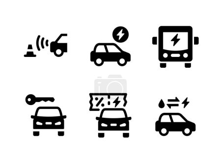 Einfache Reihe von Elektrofahrzeugen verwandte solide Symbole. Enthält Symbole wie Parksensor, Elektroauto, Bus und mehr.
