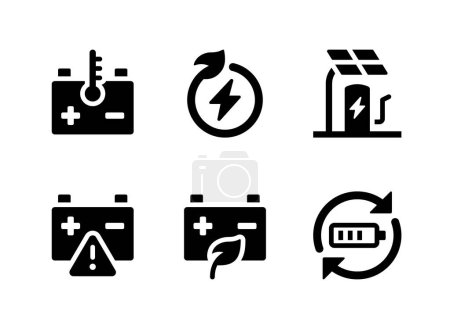 Einfache Reihe von Elektrofahrzeugen verwandte solide Symbole. Enthält Symbole wie Batterietemperatur, Ökoenergie, Ladestation und mehr.