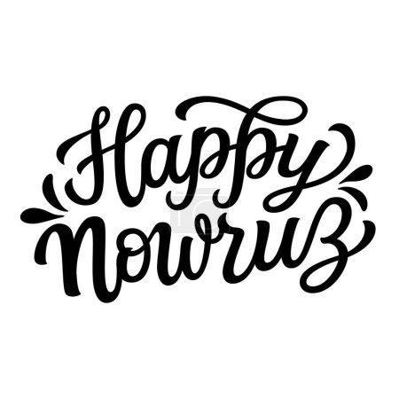 Ilustración de Happy Nowruz. Hand lettering  black text  isolated on white background. Vector typography for banners, greeting cards, posters - Imagen libre de derechos