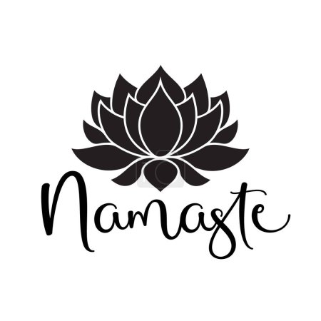 Ilustración de Namaste con flor de loto aislada sobre fondo blanco. Texto tipográfico vectorial para carteles, pancartas, pegatinas, tarjetas, camisetas - Imagen libre de derechos