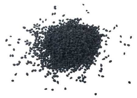 Black nigel seeds pile isolated on white