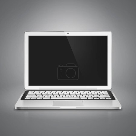 Téléchargez les illustrations : Illustration vectorielle réaliste détaillée de l'ordinateur portable moderne avec écran noir sur fond gris
. - en licence libre de droit