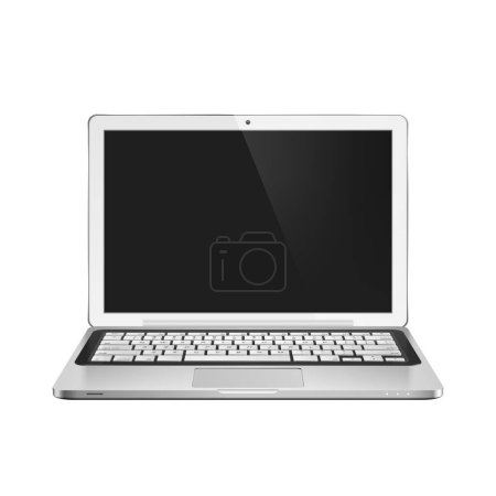 Téléchargez les illustrations : Illustration vectorielle réaliste détaillée de l'ordinateur portable moderne avec écran noir sur fond blanc. - en licence libre de droit