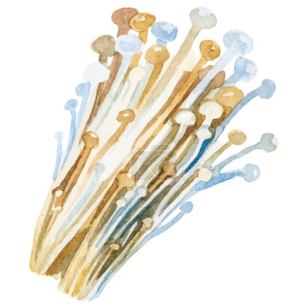 Ilustración de Acuarela pintada setas enoki Elemento de diseño de alimentos frescos dibujados a mano aislados sobre fondo blanco - Imagen libre de derechos