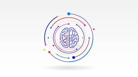Illustration for Human and Ai Brain circuit tech futuristic cooperation concept icon - Royalty Free Image
