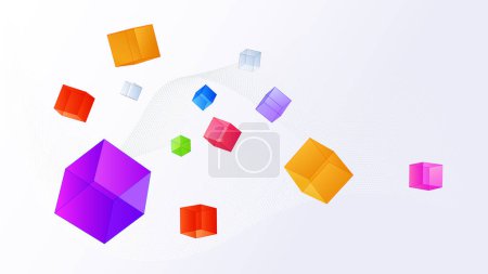 Chaîne de blocs cubiques colorés actifs numériques fond conceptuel