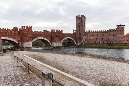 Photo for The Scaliger Bridge in Verona is a historic bridge that crosses the Adige River, Italy - Royalty Free Image