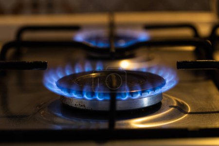 Close-up of Gas Stove on Fire