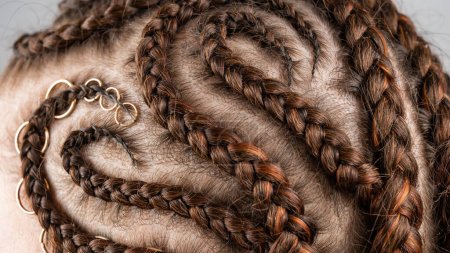 Close-up of braids on the head of a caucasian woman