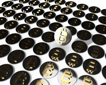 Photo for 3d render. A lot of bitcoin coins on a white background - Royalty Free Image