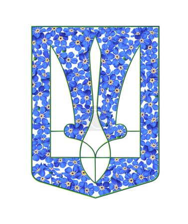 Illustration for Element of the State Emblem of Ukraine in the form of a trident special shape on a blue background Forget-me-not. - Royalty Free Image