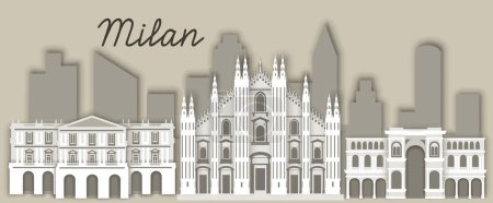 Illustration for Vector illustration of the La Scala opera house, Milan cathedral and Galleria Vittorio Emanuele II, Italy - Royalty Free Image