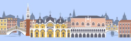Illustration for Set of the Venetian landmarks in flat color style, Italy - Royalty Free Image