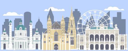 Illustration for Set of Vienna landmarks in flat color style - Royalty Free Image
