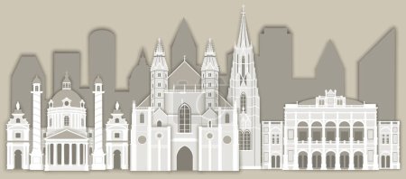 Illustration for Set of Vienna landmarks in paper cut style - Royalty Free Image