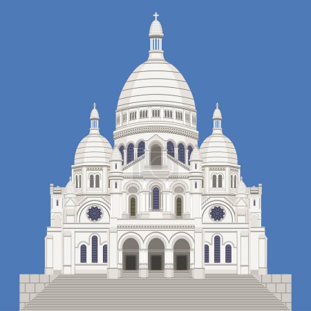 Vector image of Sacre Coeur Cathedral on Montmartre in Paris, France