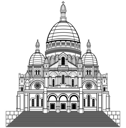 Vector image of Sacre Coeur Cathedral on Montmartre in Paris, France