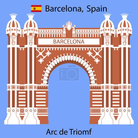 Illustration for Arc de Triomph on white background in Barcelona, Spain - Royalty Free Image