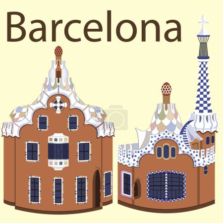 Tracer des maisons avec des mosaïques au parc Guell à Barcelone, Espagne