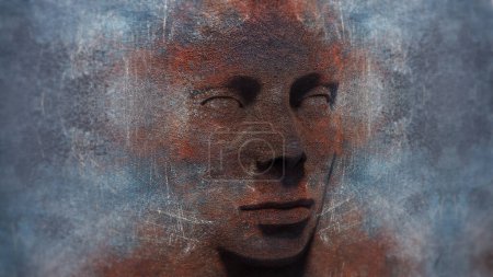 Photo for 3d rendering of an abstract woman face on a rusty metal sheet - Royalty Free Image