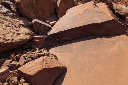 Téléchargez les photos : Twyfelfontein, site of ancient rock engravings in the Kunene Region of north-western Namibia. Prehistoric Bushman engravings, rock painting. - en image libre de droit