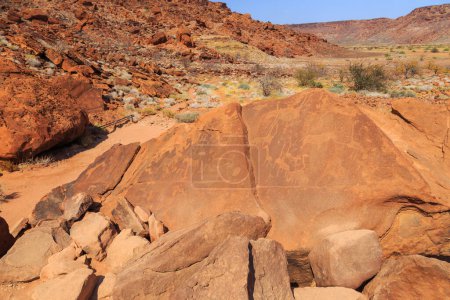 Twyfelfontein, site of ancient rock engravings in the Kunene Region of north-western Namibia. Prehistoric Bushman engravings, rock painting.