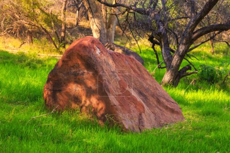 Téléchargez les photos : Big stone in Waterberg Plateau National Park, Kalahari, Otjiwarongo, Namibia, Africa. Beautiful african landscape. Rock formation. - en image libre de droit