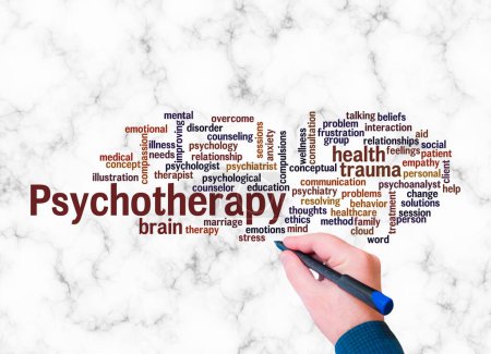 Word Cloud with PSYCHOTHERAPY concept create with text only.