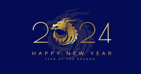 Illustration for 2024 Happy New Year of Dragon luxury background. Golden design for Christmas and Chinese New Year of the Dragon 2024 greeting cards and social media banners - Royalty Free Image
