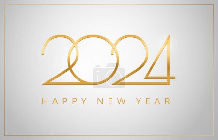 Ilustración de 2024 Tarjeta de felicitación Feliz Año Nuevo - números dorados sobre fondo plateado - vector 2024 Fondo de celebración de Año Nuevo - Imagen libre de derechos