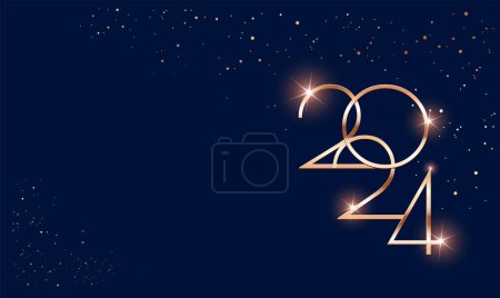 Ilustración de Tarjeta de felicitación de fondo de lujo de año nuevo 2024 - brillo dorado letras 2024 sobre fondo azul oscuro - vector - Imagen libre de derechos