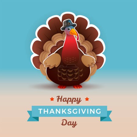 Téléchargez les illustrations : Happy Thanksgiving Day fond de dinde illustration vectorielle - en licence libre de droit