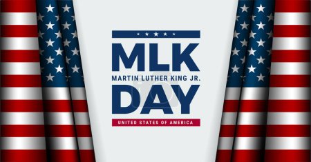 Ilustración de Diseño de la tarjeta de felicitación MLK Day - Letras MLK Day con las banderas de los Estados Unidos - fondo de luz de ilustración vectorial - Imagen libre de derechos