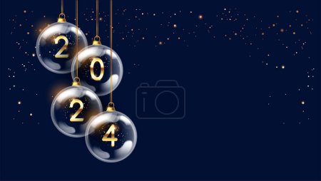 2024 Happy New Year elegant design - vector illustration of golden 2024 logo numbers in crystal baubles on black background - perfect for 2024 christmas and new year celebration invitations