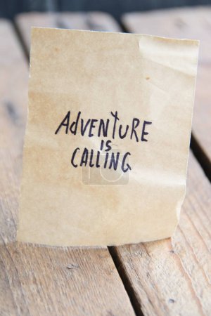 Photo for Adventure is calling card. The inscription on the tag. Vintage style. Motivational quotes. - Royalty Free Image