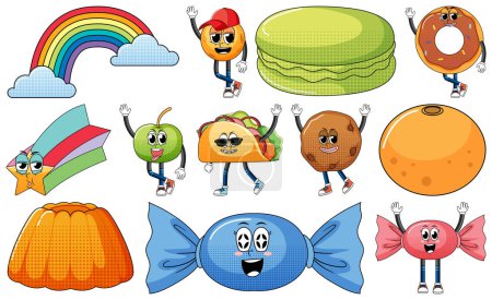 Illustration for Set of objects and foods cartoon characters illustration - Royalty Free Image